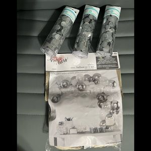 Sliver and white ballon arch kit and confetti